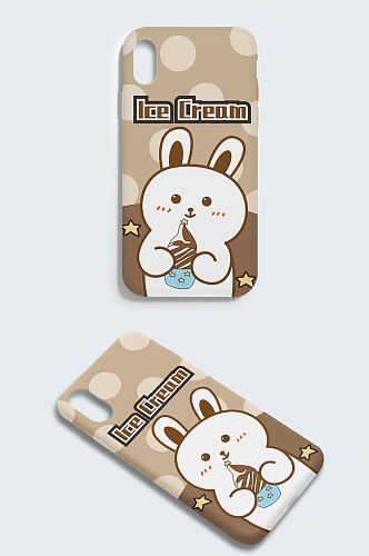 手绘卡通可爱吃冰淇淋的兔子手机壳