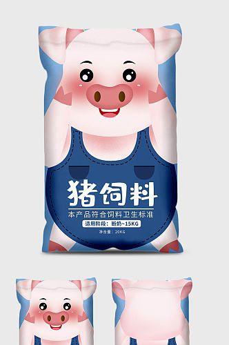 原创化肥袋包装猪饲料包装袋插画