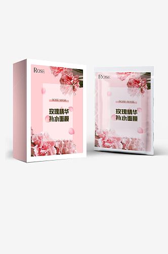 粉色玫瑰花朵植物写实补水精华面膜包装