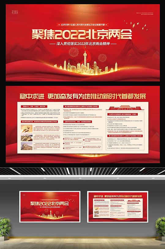 大气聚焦2022北京两会党建展板二件套宣传栏