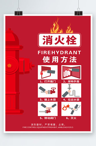 红色海报灭火器使用方法消火栓使用方法
