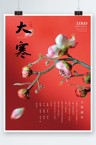 大寒红色中国风简约喜庆24节气印刷海报