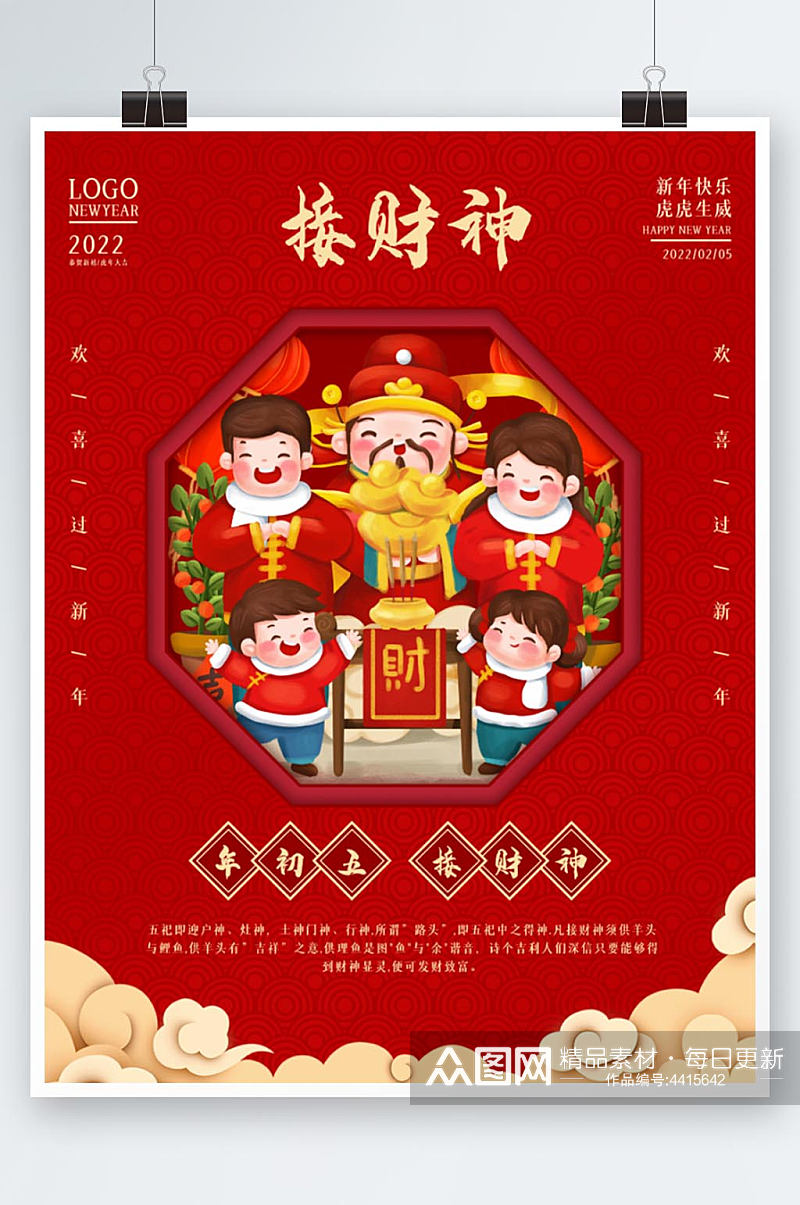 春节大年初五习俗新年俗红色喜庆中国风海报素材