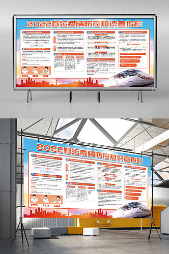 清新简约新春春节春运防疫新冠宣传展板