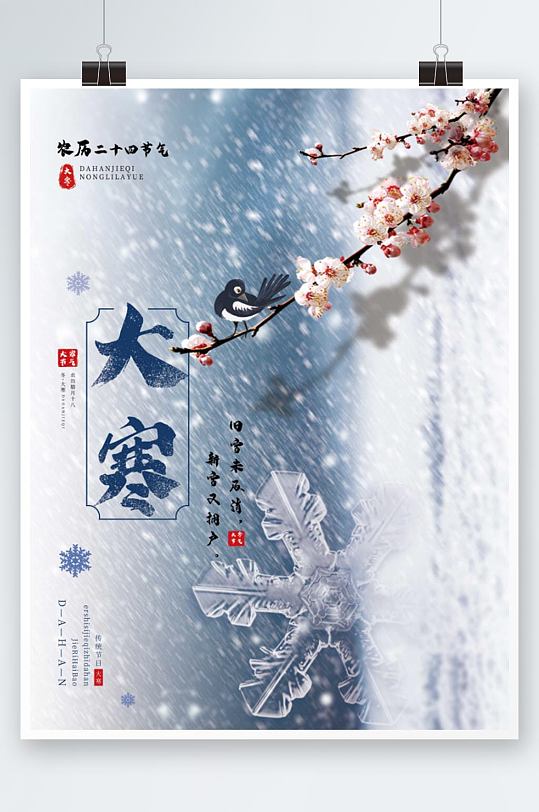 简约中国风雪花大寒节气海报