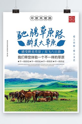小清新驰骋内蒙古草原路旅游宣传海报