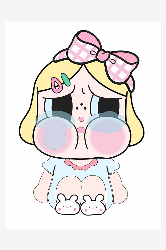 爱哭的女孩矢量图-众图网