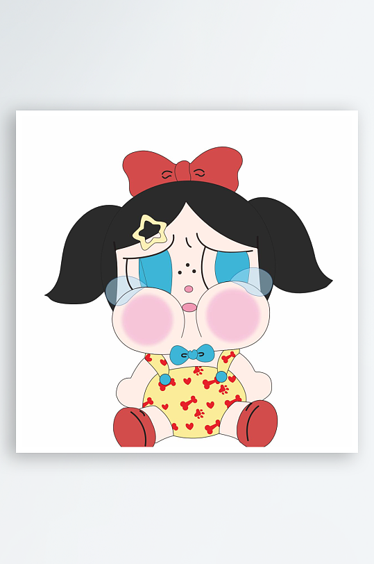 爱哭的女孩矢量图-众图网