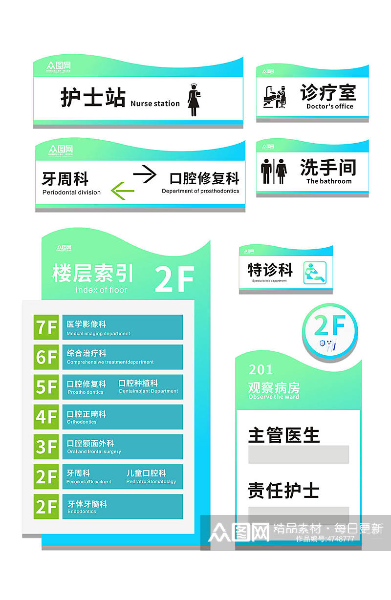 蓝色口腔医院导视门牌科室牌素材