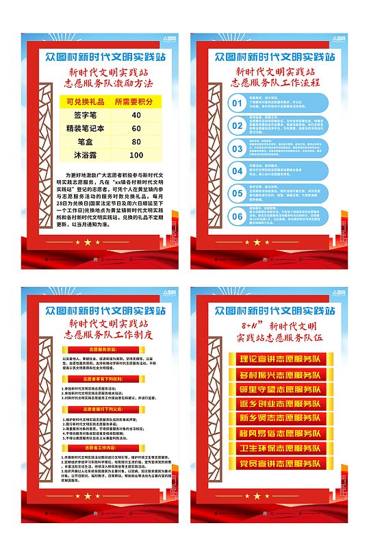 红色复古新时代文明实践讲堂工作制度牌海报