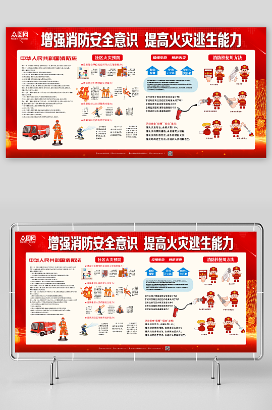 红色消防知识单面宣传栏展板