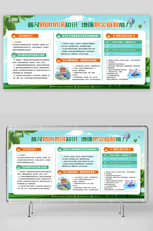 防洪抗汛预防自然灾害知识宣传展板