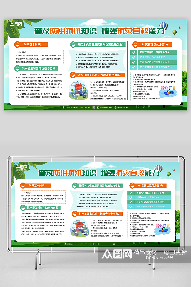 防洪抗汛预防自然灾害知识宣传展板素材
