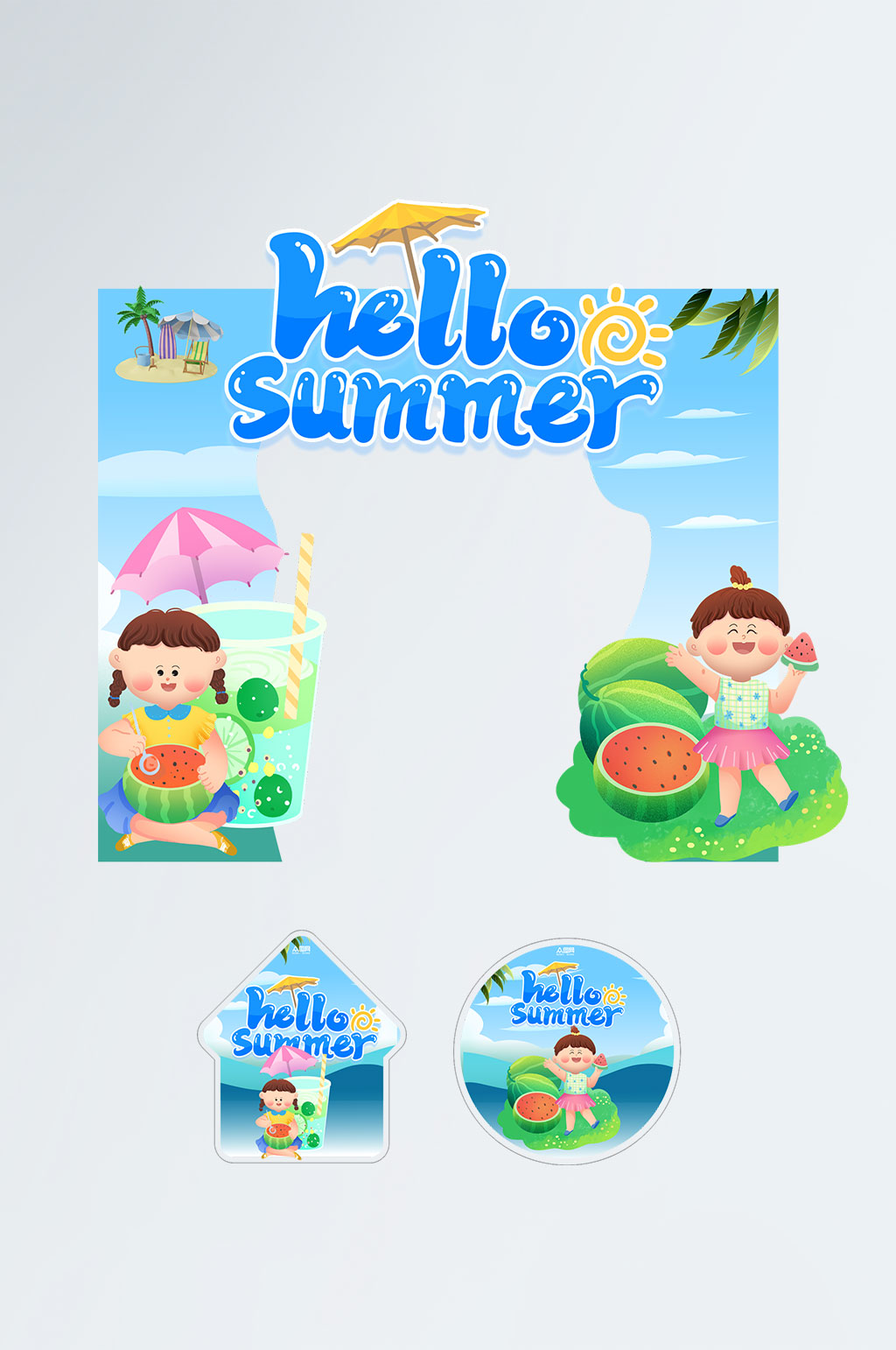 HELLO夏季夏天商场门头地贴设计素材