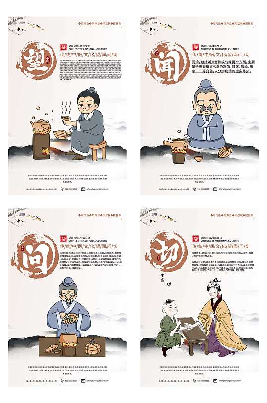 中式望闻问切中医文化系列海报