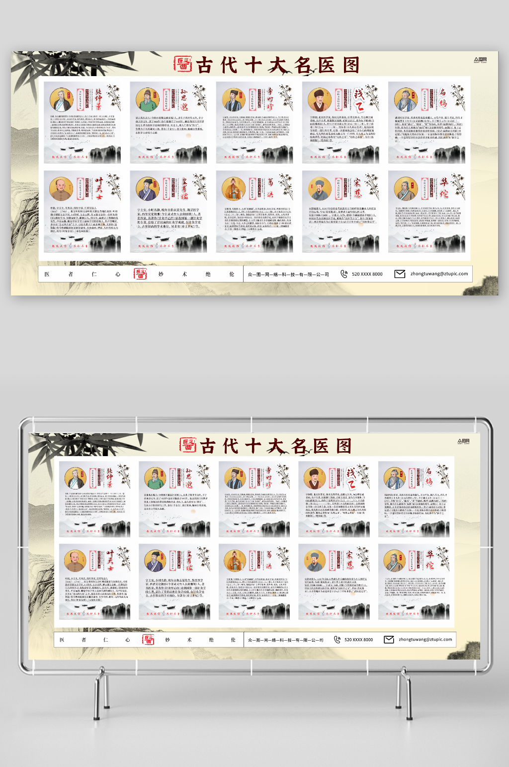 大气的十大中华名医中医人物介绍展板素材