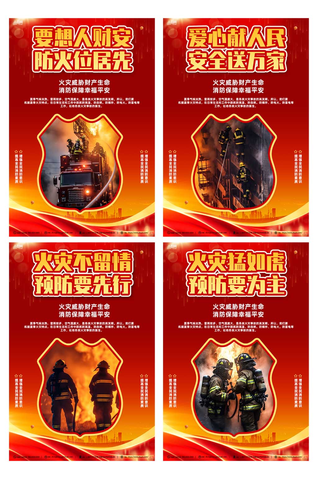 高端消防安全标语系列宣传海报素材