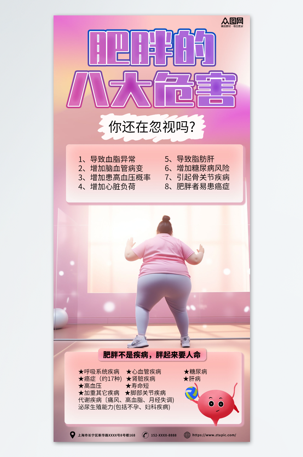 时尚肥胖危害科普宣传海报素材