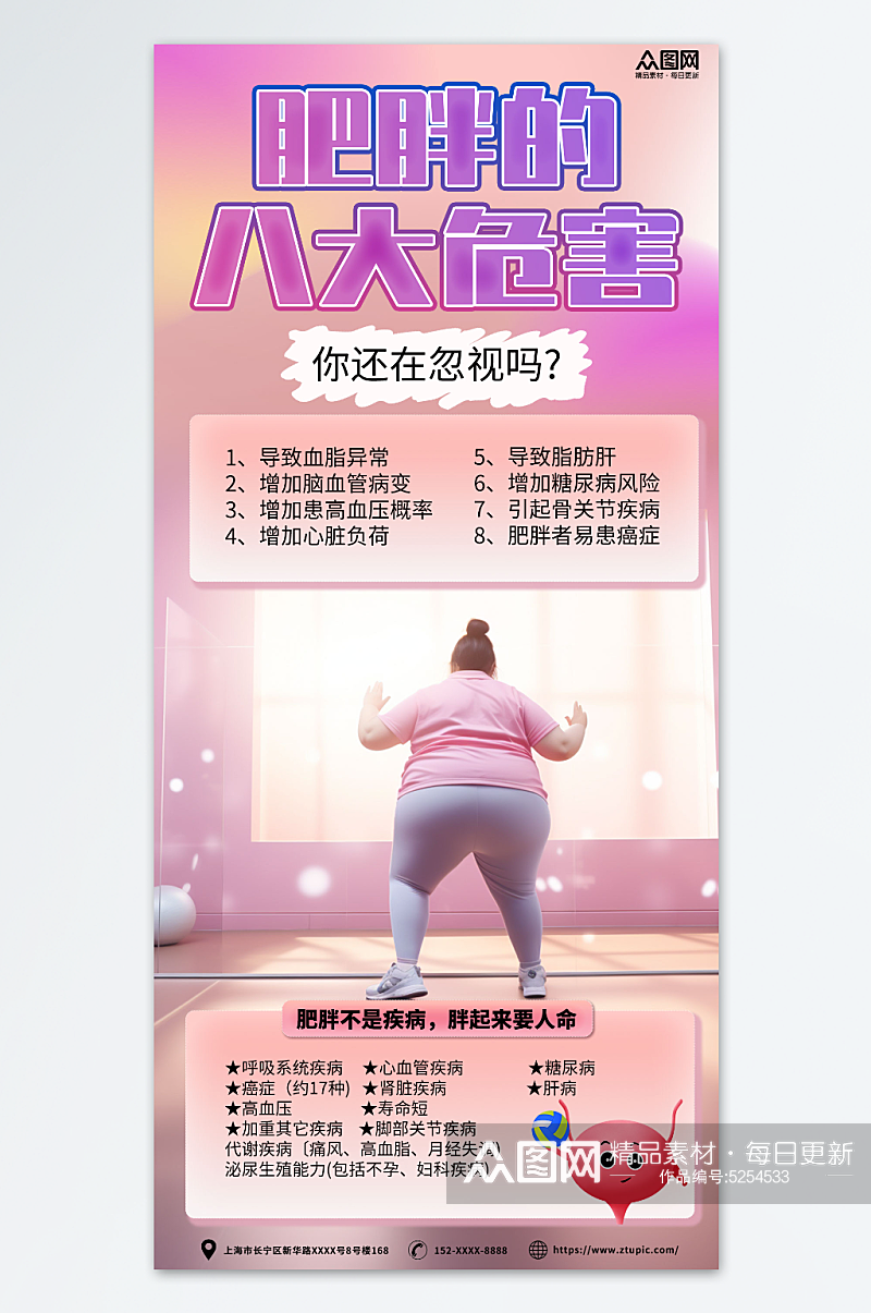 时尚肥胖危害科普宣传海报素材