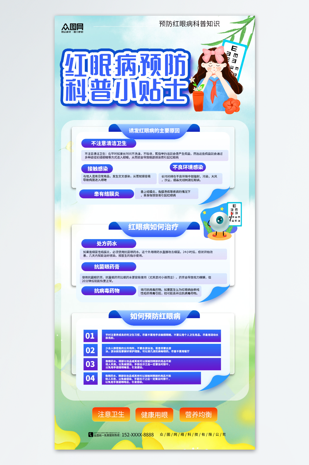 时尚红眼病预防指南知识科普医疗海报素材