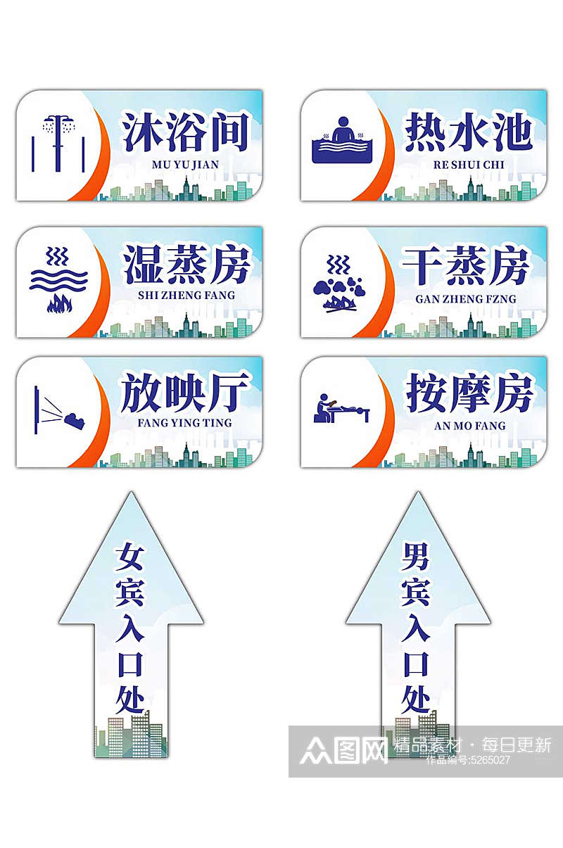 简约洗浴中心门牌导视牌素材