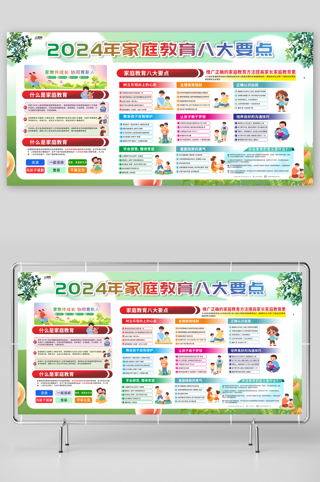 创意家庭教育八大要点宣传栏展板素材