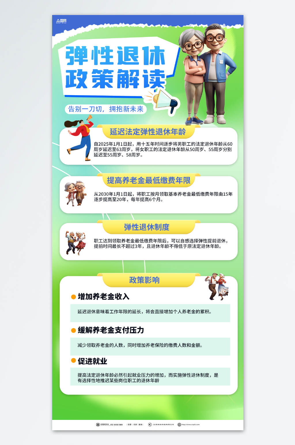 时尚弹性退休政策解读宣传海报素材