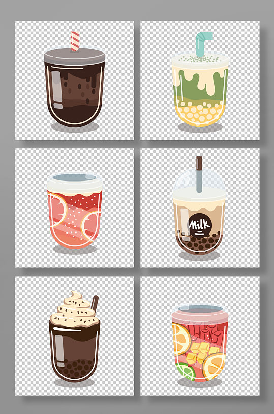 卡通饮品水果茶咖啡奶茶果茶元素插画-众图网