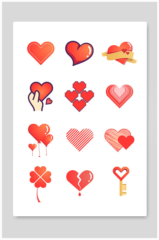 矢量爱心心形元素红色爱心元素-众图网