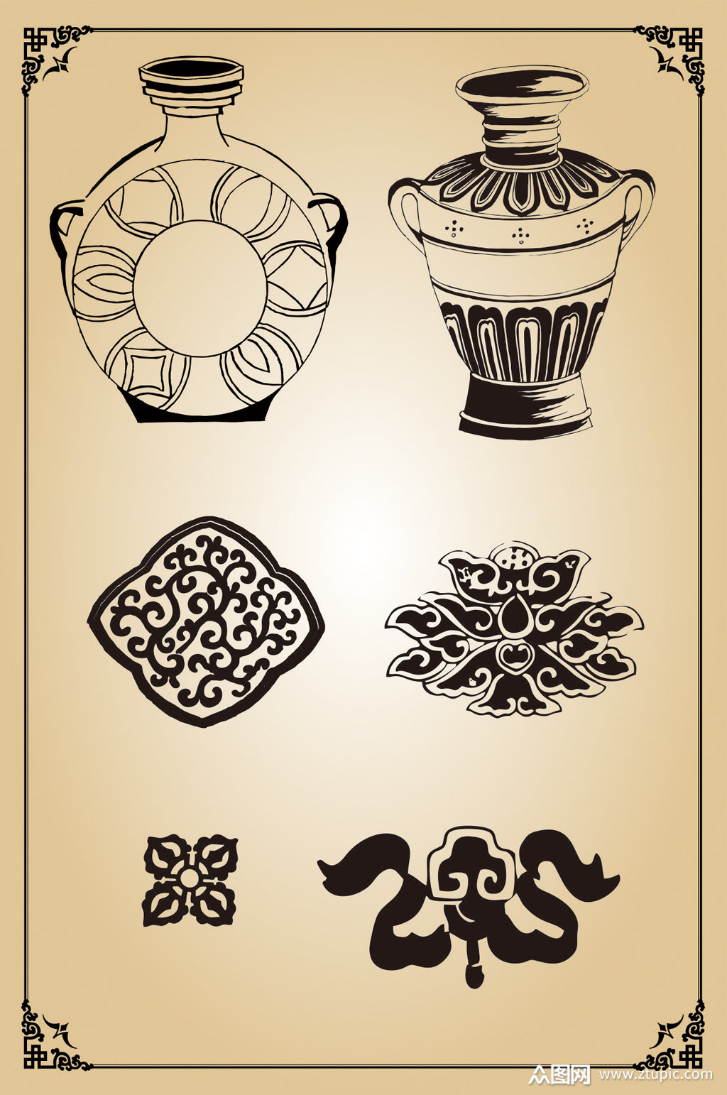 矢量藏式吉祥花纹