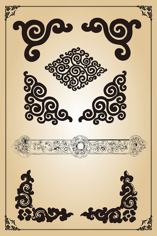 藏式黑色简易免扣素材矢量花纹边框素材矢量花纹边框素材68