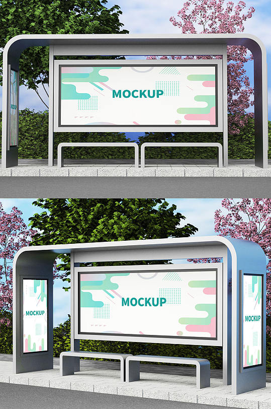 原创3D模型场景海报金属公交车站灯箱