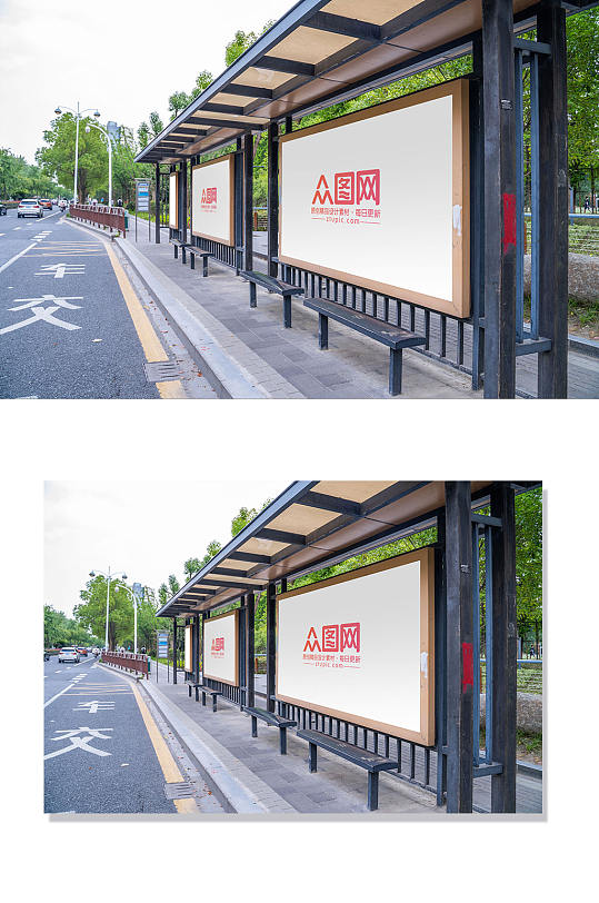 公交车站户外空白广告牌基础设施海报样机