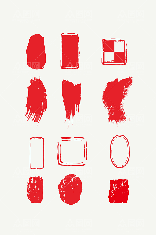 中国风手绘红色印章边框印章元素素材