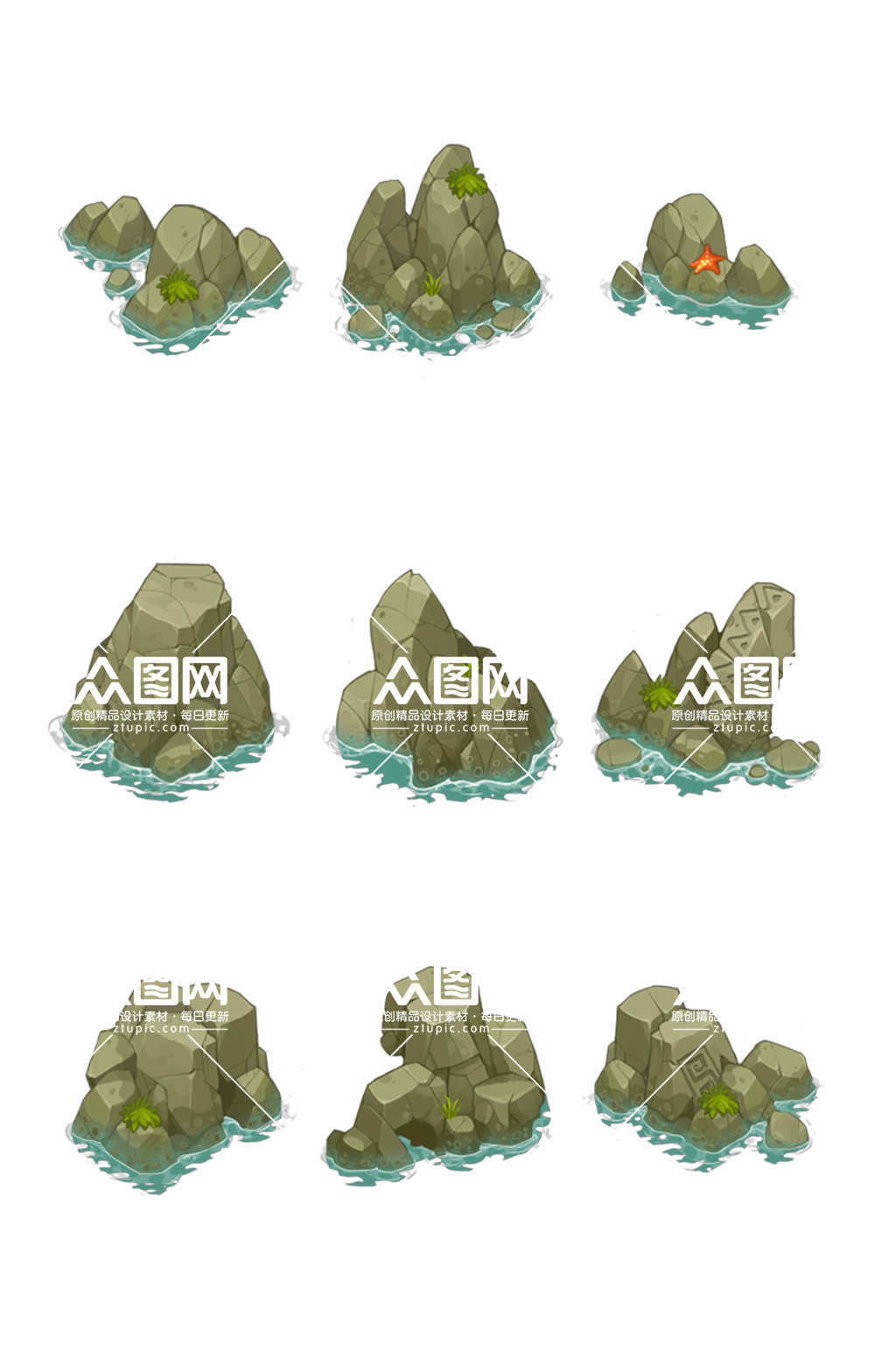 手绘石头免扣素材素材
