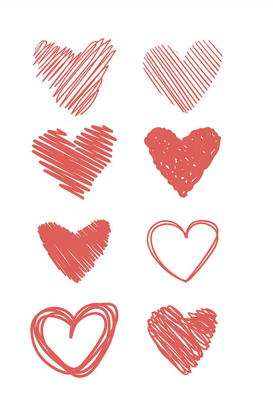 红色手绘心免扣素材