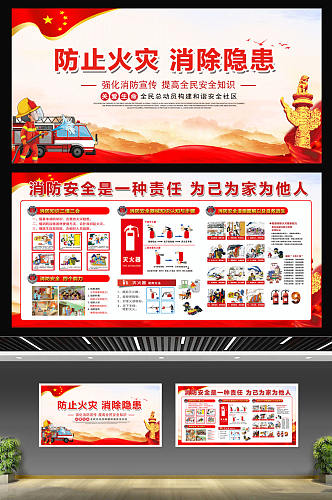 大红消防安全宣传栏展板
