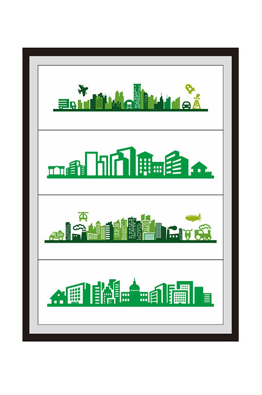 绿色城市剪影背景素材元素