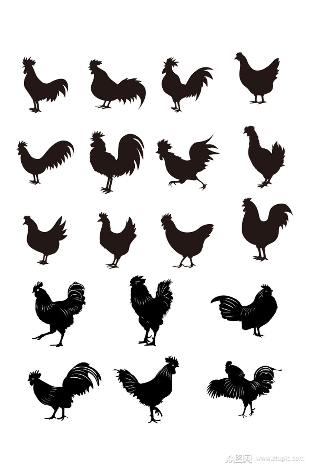 矢量动物鸡剪影素材