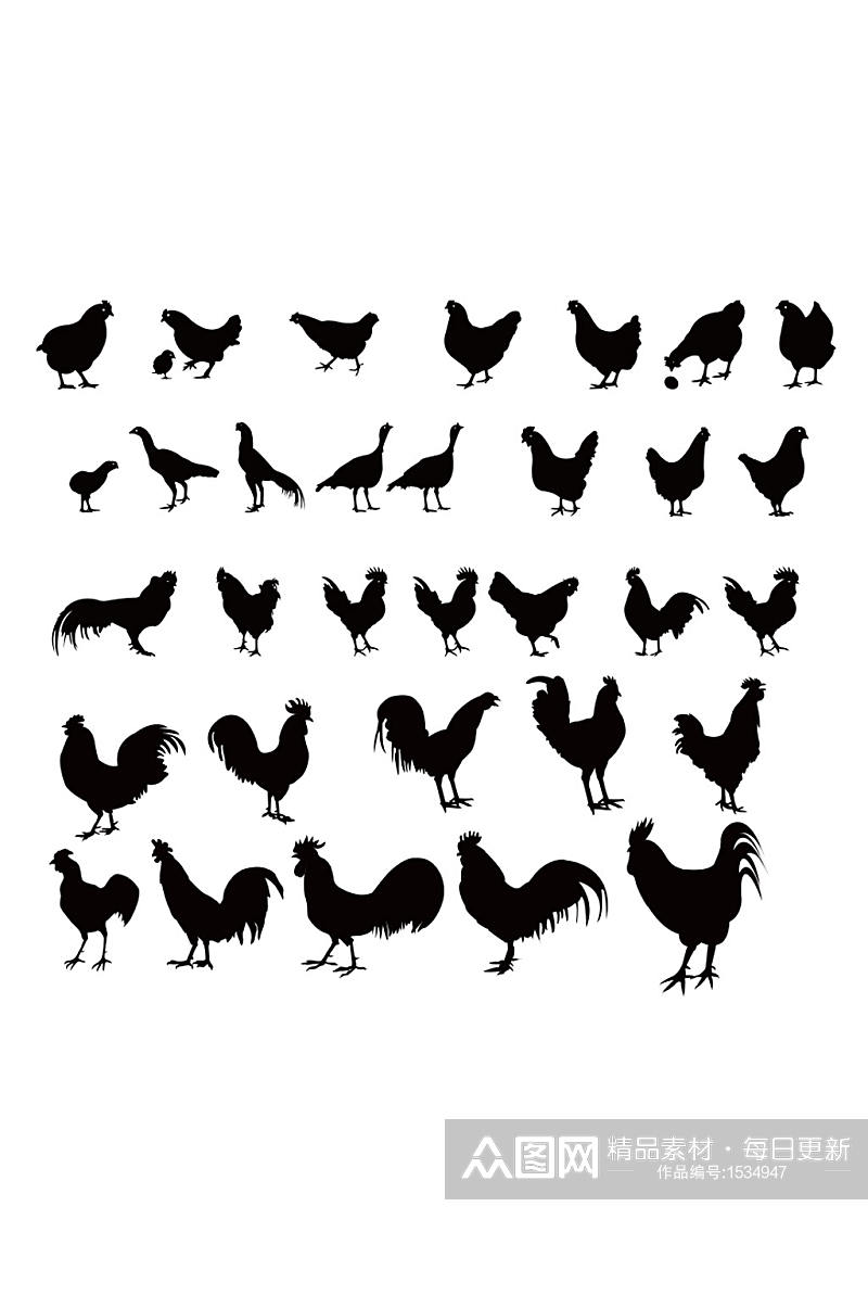 矢量动物鸡剪影图片素材素材