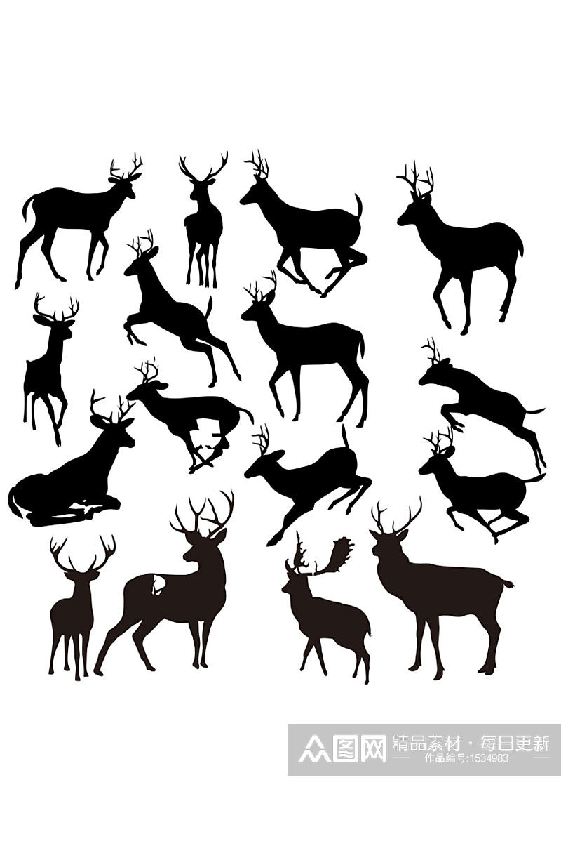 矢量动物鹿剪影图片素材素材