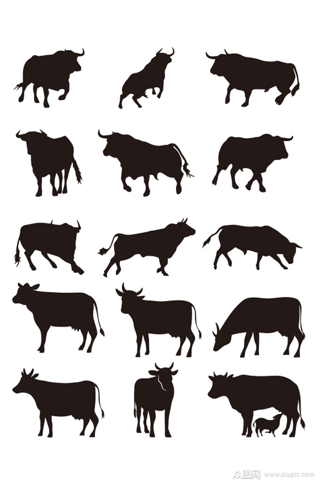 矢量动物牛剪影素材