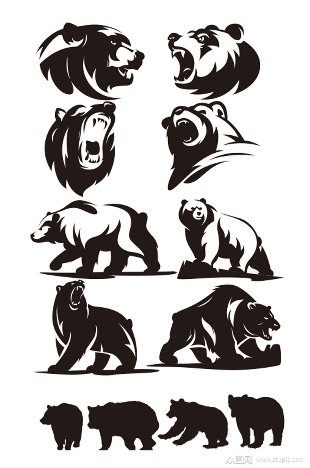 矢量动物熊剪影素材