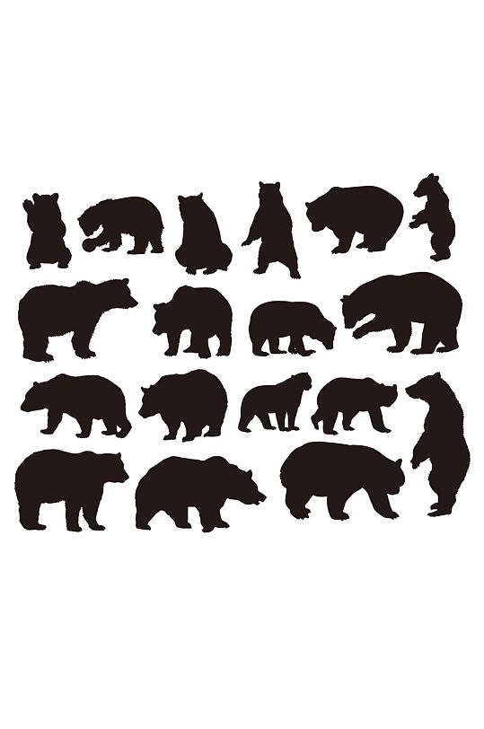 矢量动物熊剪影设计素材