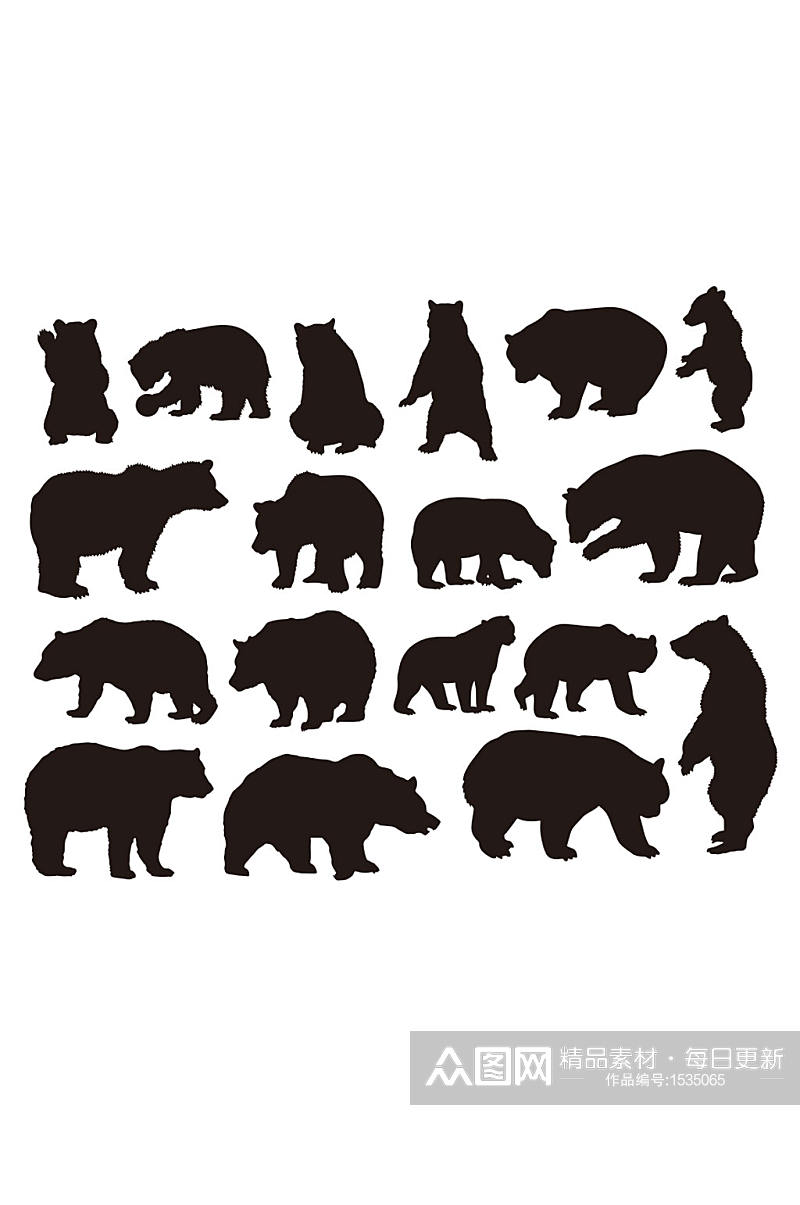 矢量动物熊剪影设计素材素材