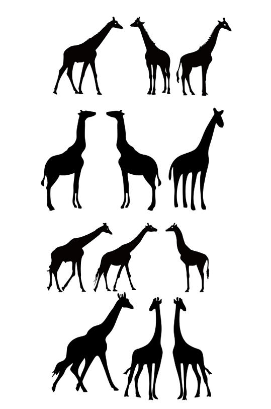 矢量动物长颈鹿剪影素材