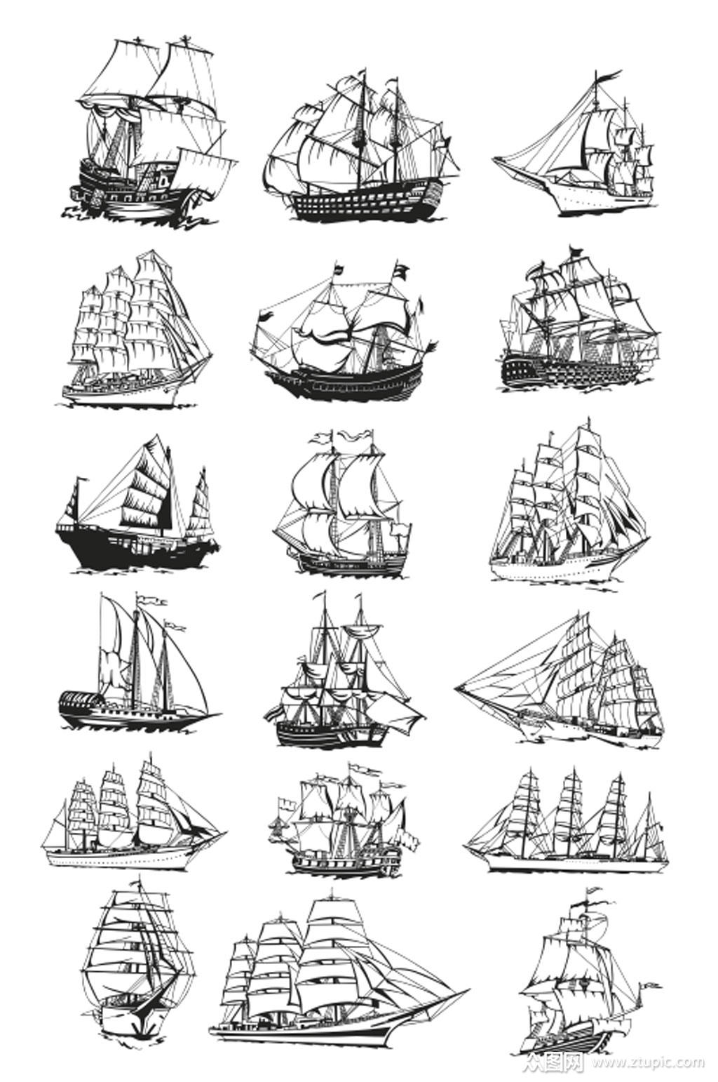 矢量素描船图片素材素材