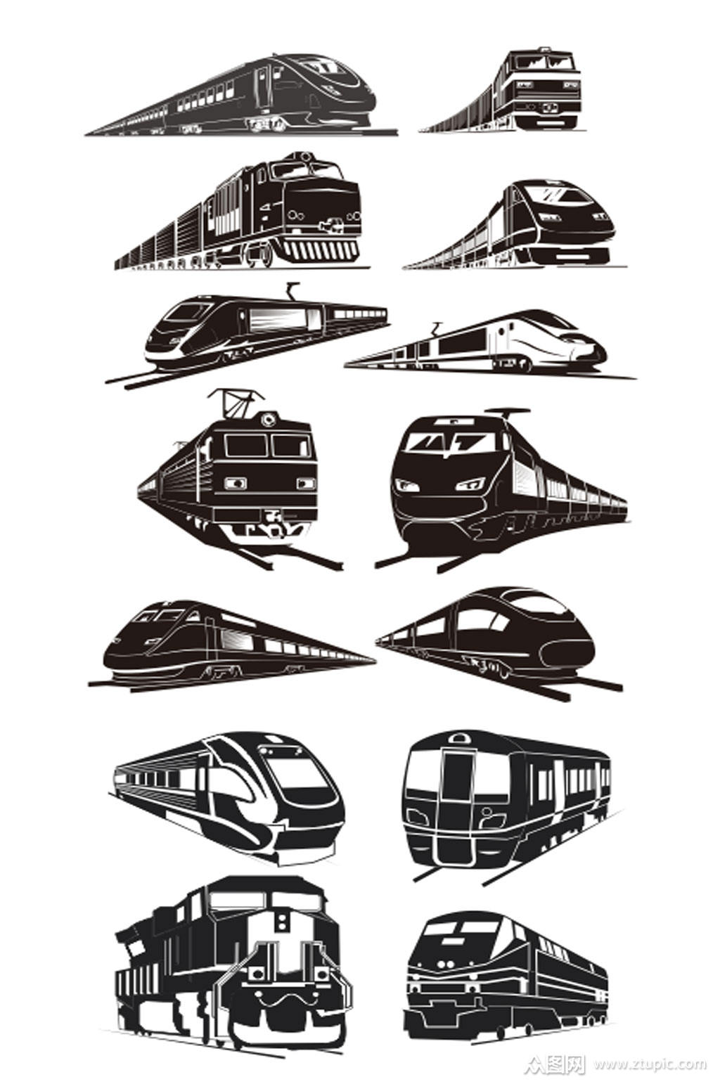 铁路元素 高清火车高铁剪影素材