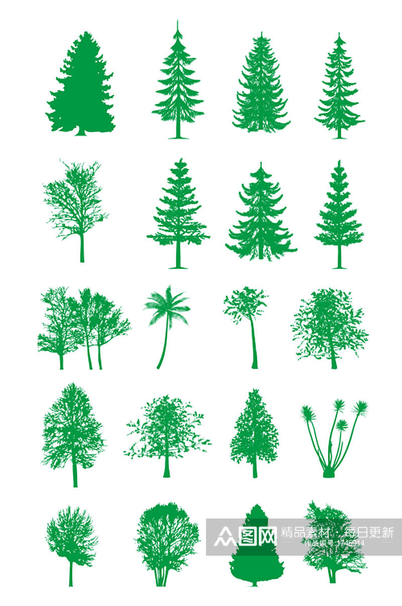 高清绿植绿树设计剪影素材
