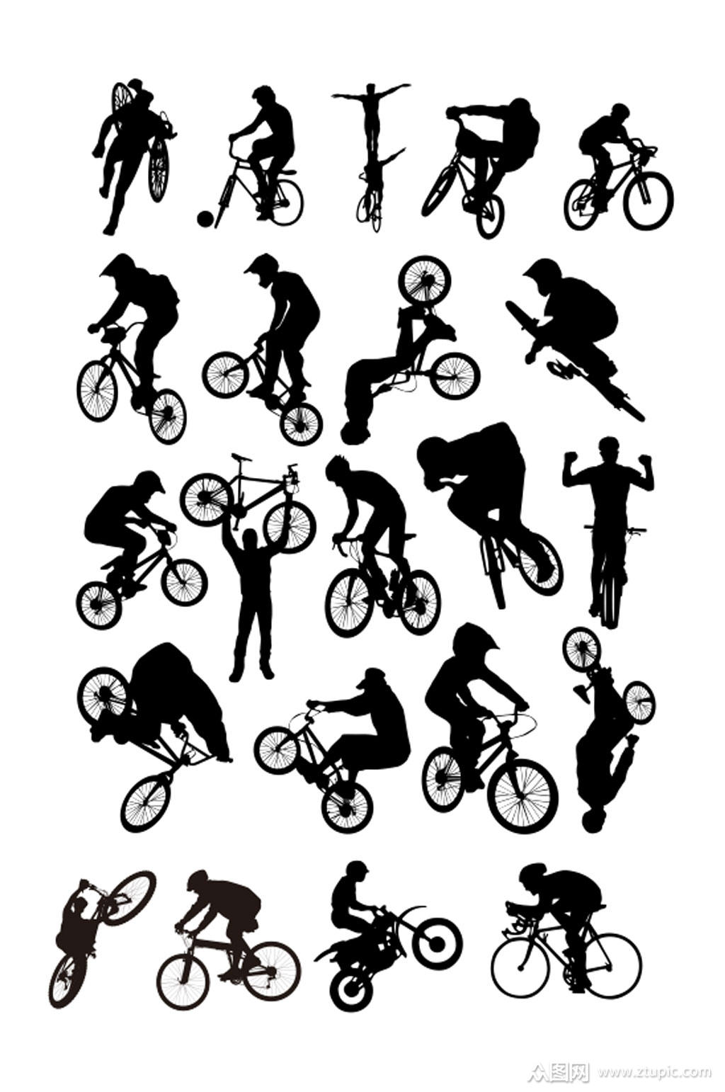 高清骑车剪影素材剪影运动元素素材